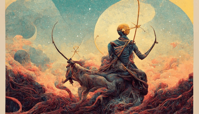 a painting of a Sagittarius in the style of Salvador Dali